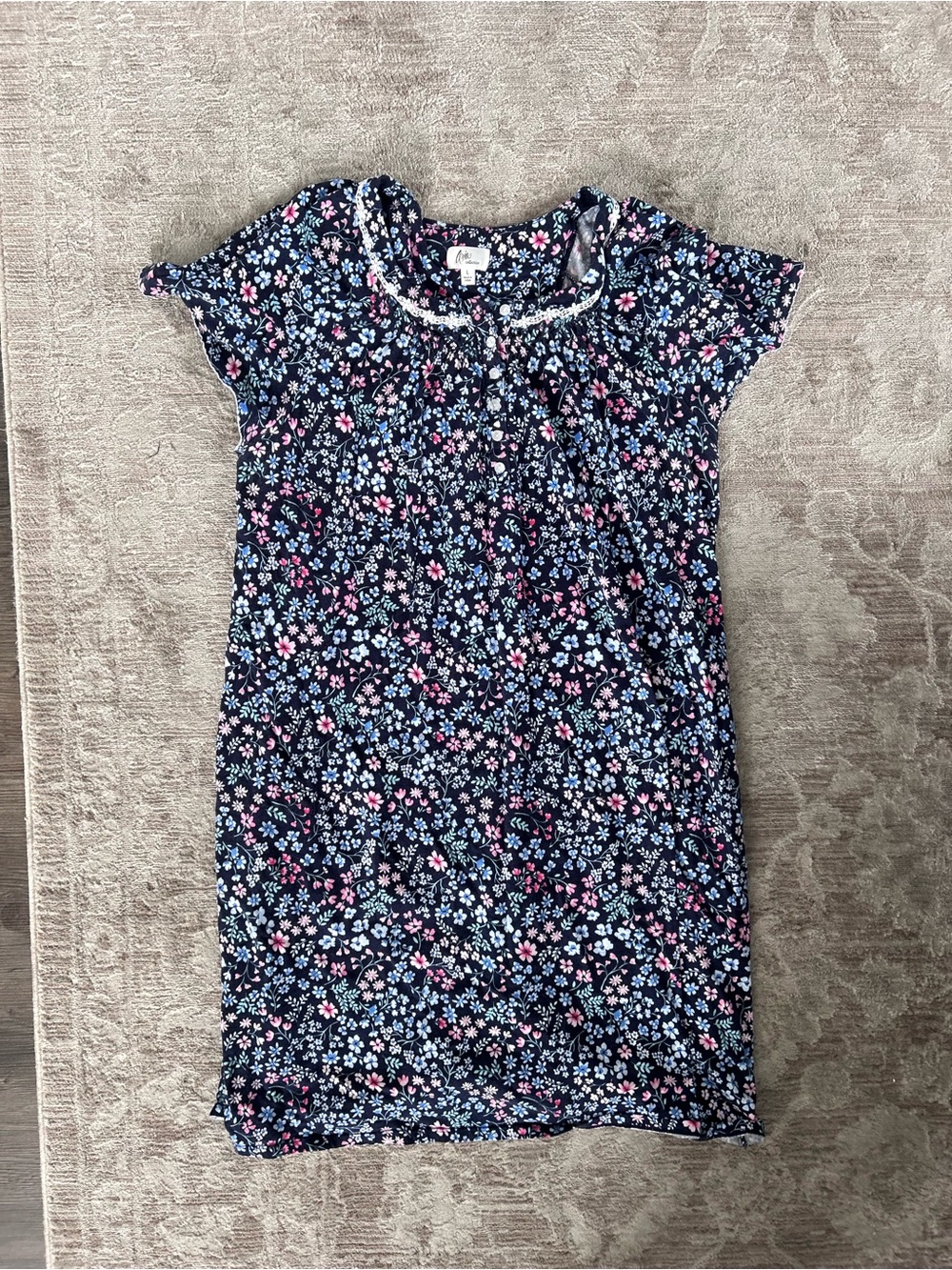 Navy Floral Short Sleeve Night Gown